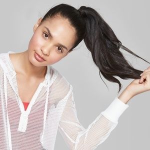 White mesh half zip hoodie crop top